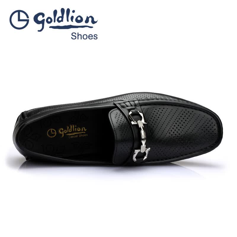 金利来(Goldlion)凉皮鞋男 夏季冲孔男士豆豆鞋 圆头镂空休闲凉鞋 软皮套脚乐福鞋 黑色 42