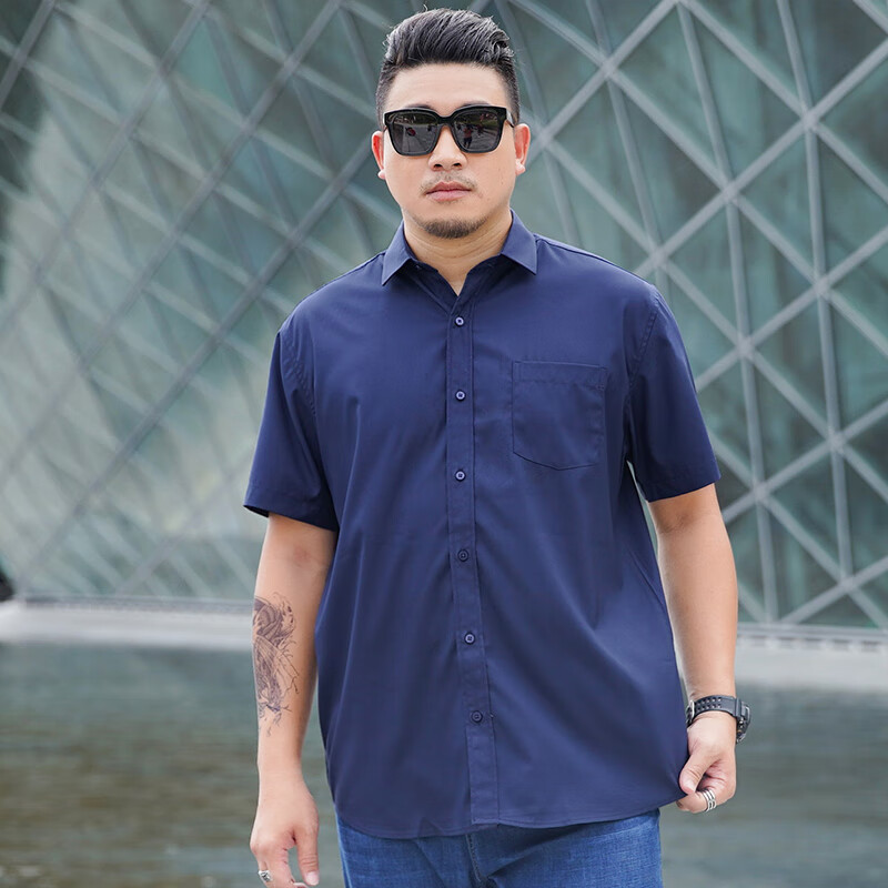 颜幻高档夏季薄款加大特大号衬衫短袖男大码胖子装衬衣加肥职业装翻领