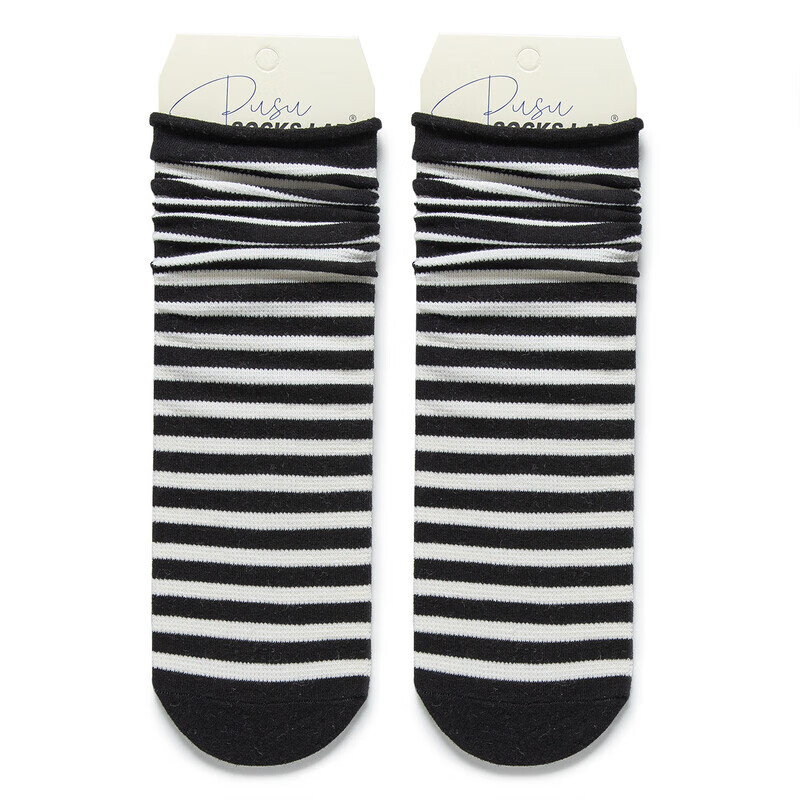MCDV春夏袜子女黑白网眼透气直板无后跟薄款堆堆袜 黑底白条（3双装） 均码（35-39）