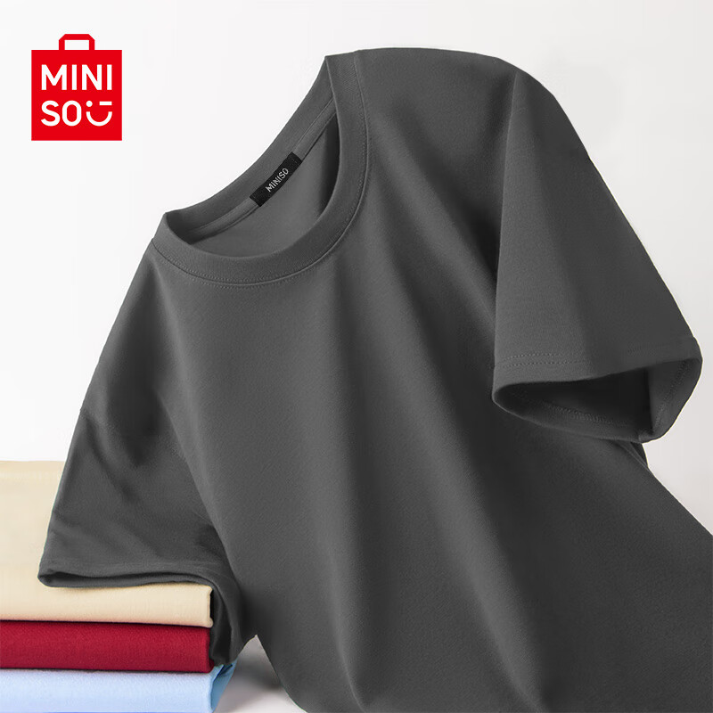 名创优品（MINISO）宽松重磅短袖t恤男夏季运动潮流百搭休闲半袖新款打底美式体恤衫 【重磅100%纯棉】深灰(纯色) S 165 (男女同款)