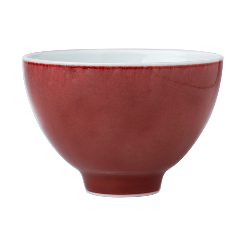 润翠堂原矿豇豆红釉主人杯单杯高档家用单个 景德镇陶瓷茶杯手工品茗杯 鸡心杯 100ml