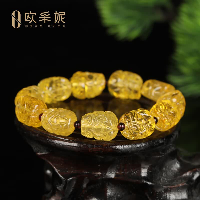欧采妮金珀手串【一物一图一证】天然原石琥珀雕刻貔貅手链男女士款