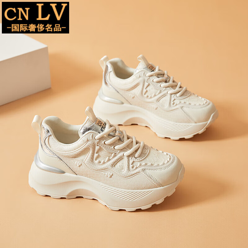 cnlv老爹鞋女2024春季新款女鞋女款鞋子春秋春款软皮休闲鞋运动鞋舒适