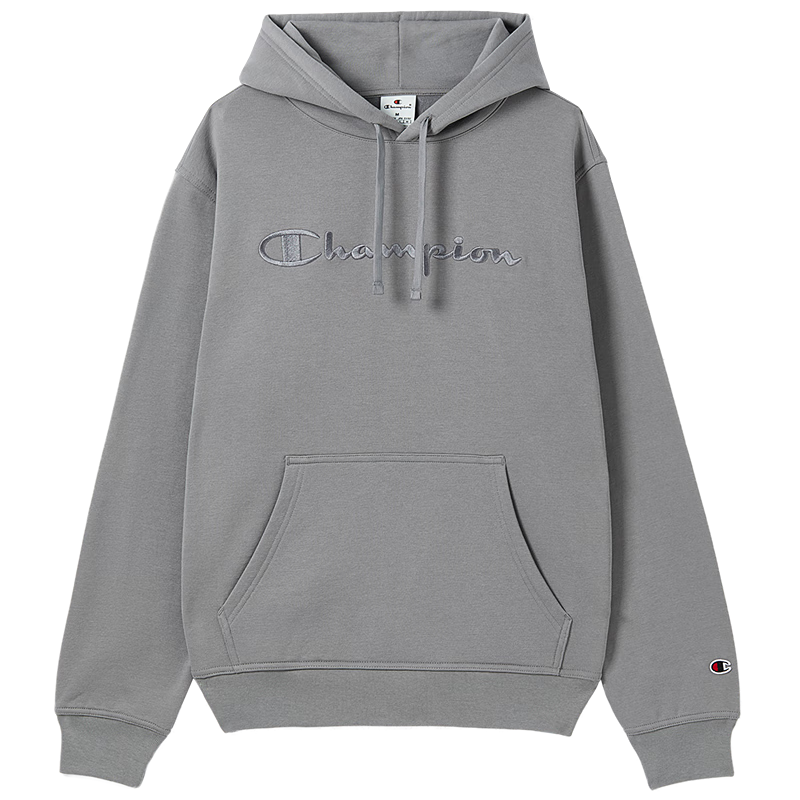 Champion冠軍連帽衛(wèi)衣男刺繡logo加絨保暖上衣復古潮 鉛灰色 L 
