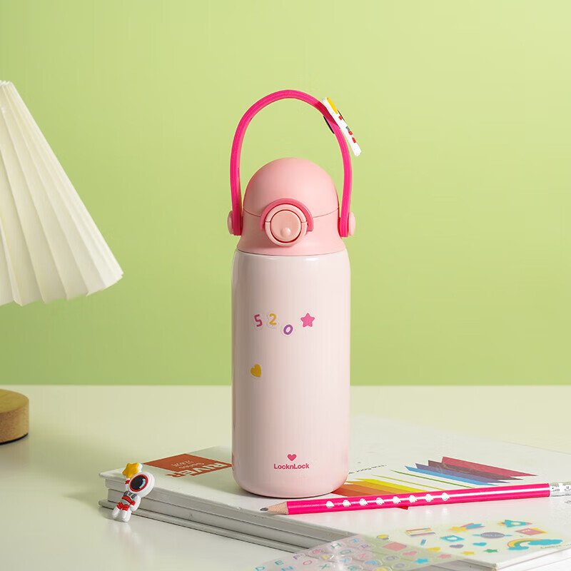 乐扣乐扣（LOCK&amp;LOCK）儿童保温杯水杯直饮学生带提环便携水壶316L不锈钢粉色360ML