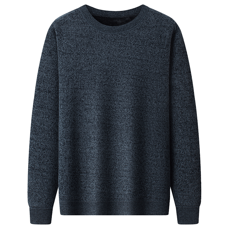 罗蒙雪尼尔圆领加绒加厚针织衫男秋冬款中青年男士休闲打底衫保暖毛线 黑色 M (170) （建议120-135斤）