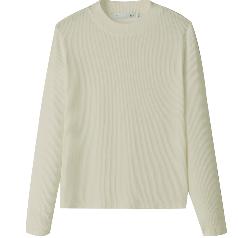 海澜之家（HLA）长袖T恤女装春秋款简约纯色圆领打底衫女 杏色Y4 L 165/88A 建议115-130斤