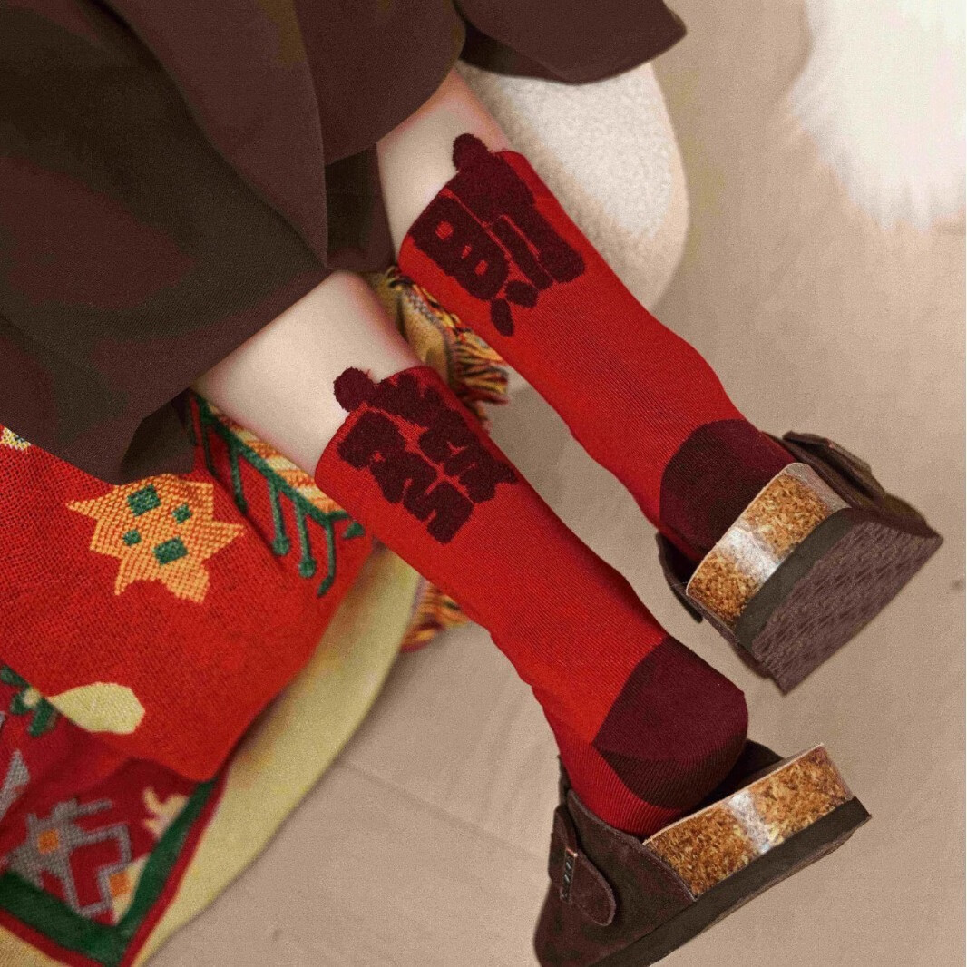 俞兆林（YUZHAOLIN）2026本命年大红袜子女喜庆红色男女中筒棉袜发财暴富新年袜属马 2026【随机1双】 均码 （男女同码）