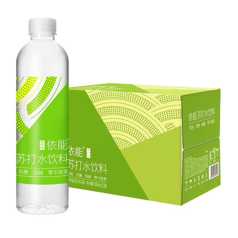 依能 青柠檬味 无糖无汽弱碱苏打水饮料 500ml*15瓶 可饮用饮品整箱装