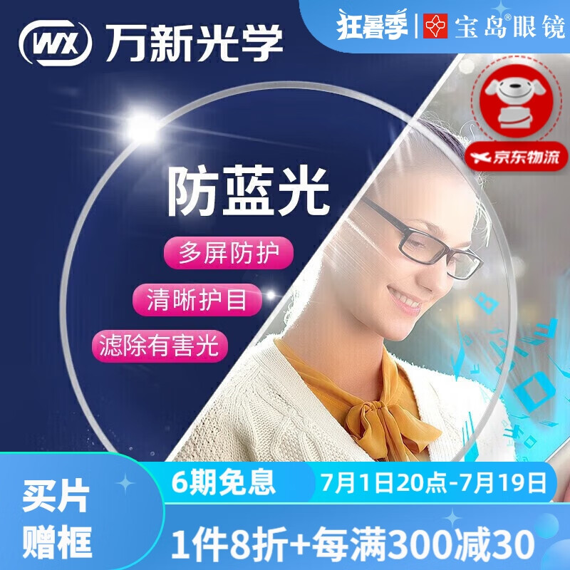 万新（WAN XIN）镜片多屏防蓝光镜片远近视眼镜片可配镜片折射率1.56【2片】