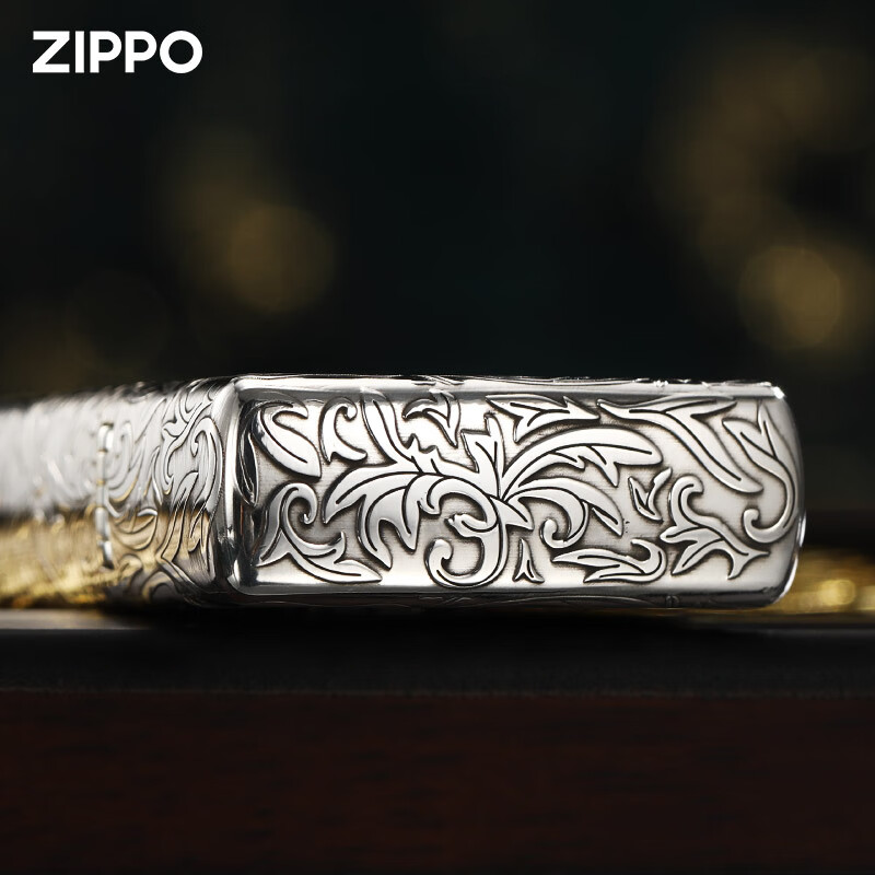 ZIPPO打火机官方正版防风芝宝盔甲纯银唐草中标限量送男士朋友新年礼物 纯银中标唐草-可定制【古典礼盒套装】