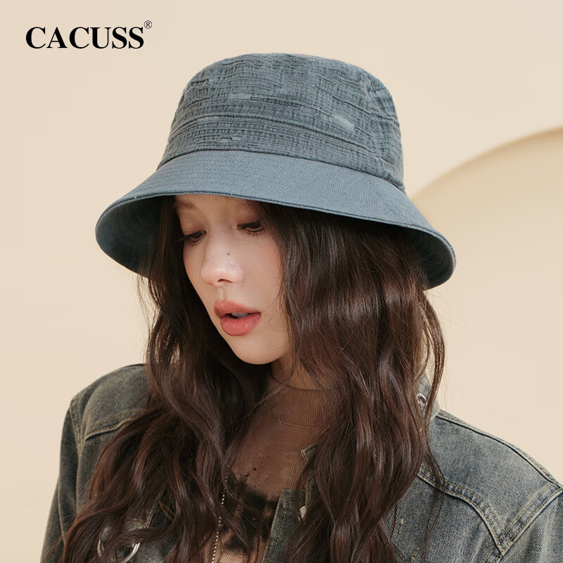 CACUSS帽子女渔夫帽春夏户外牛仔盆帽显脸小大头围气质防晒遮阳帽深灰