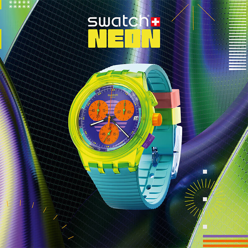 斯沃琪（Swatch）瑞士手表 New Chrono系列 霓虹潮汐 节日礼物时尚石英表SUSJ404