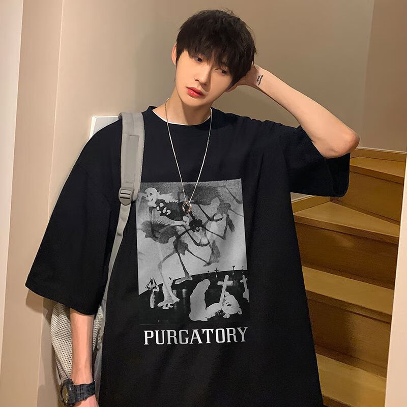 胖子t恤纯棉短袖特大号超大码胖人宽松肥佬体恤男士全棉 dx黑色骷髅怪