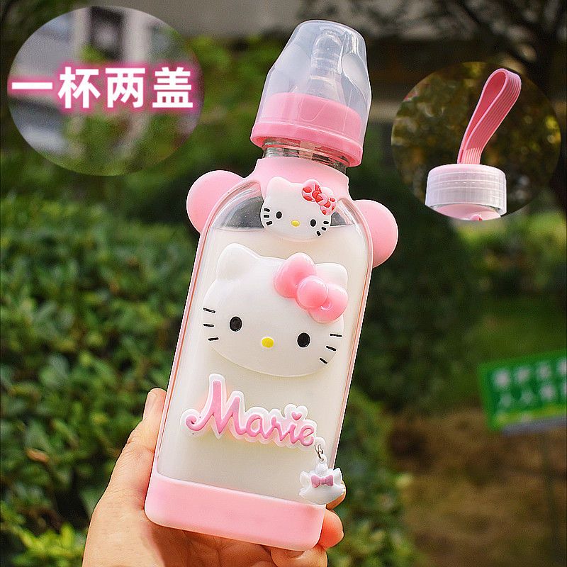 玻璃学生粉嫩少女心便携吸管奶嘴杯方 扁英文大头凯蹄两盖两用 杯刷 1