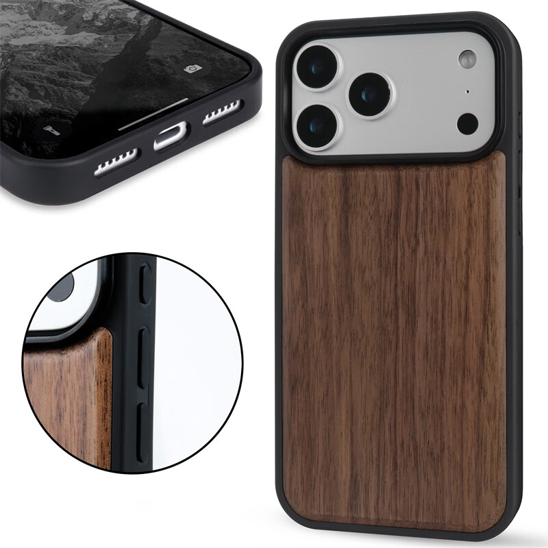GNOVEL时尚新款实木北美黑胡桃木手机壳适用于苹果17高端气质防摔17promax花梨木碳化竹樱桃木手机保护套 碳化竹 iphone 17Pro
