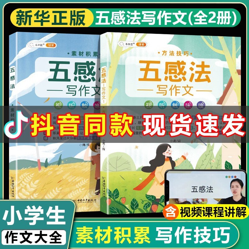 斗半匠五感法写作技巧与方法写作文三到六年级小学四五年级作文书大全专项训练上册下册小学生语文满分同步作文修辞法镜头法写作技巧与方法素材积累 扩句法顺序法写作文必 两册五感法(写作技巧+素材积累)