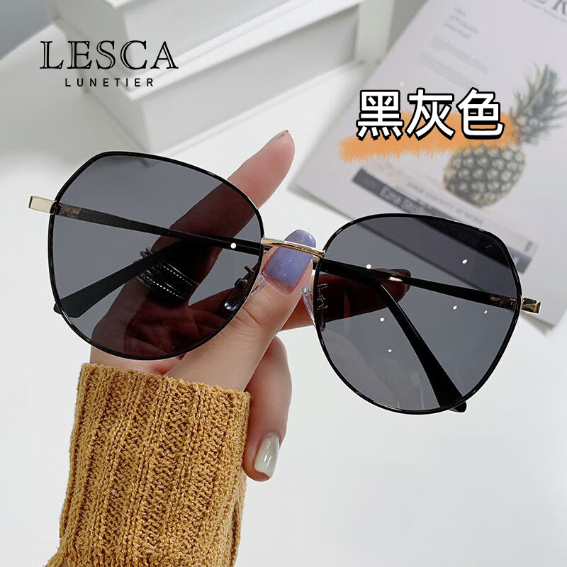 LESCA LUNETIER2024年新款墨镜女士高级感开车专用防紫外线太阳眼镜近视圆脸偏光