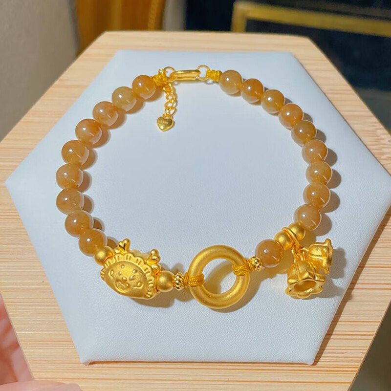 玉相伴黄金龙饺铃兰花手錬女新款足金999生肖龙本命年手串送女友 龙饺