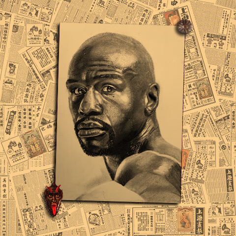 梅威瑟拳王拳击馆格斗复古海报奶茶店咖啡厅武馆装饰画壁画芯贴纸