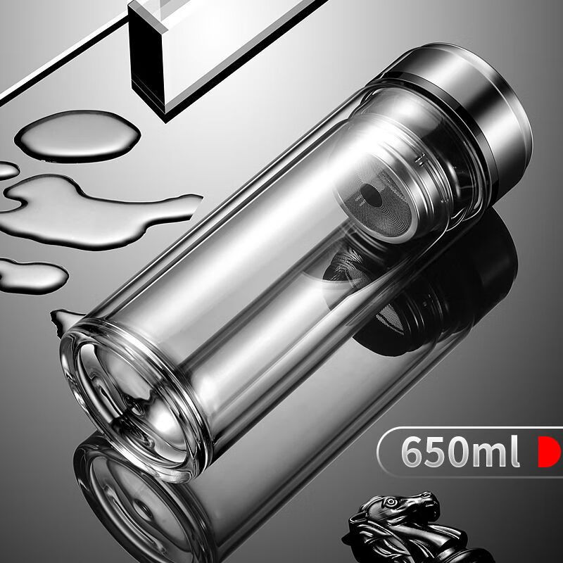 户璃德国免打孔伸缩杆承重晾衣杆衣架不锈钢窗帘挂杆浴帘杆子门帘衣柜 银光白-649ml（带杯套） 光杯-高硼硅玻璃