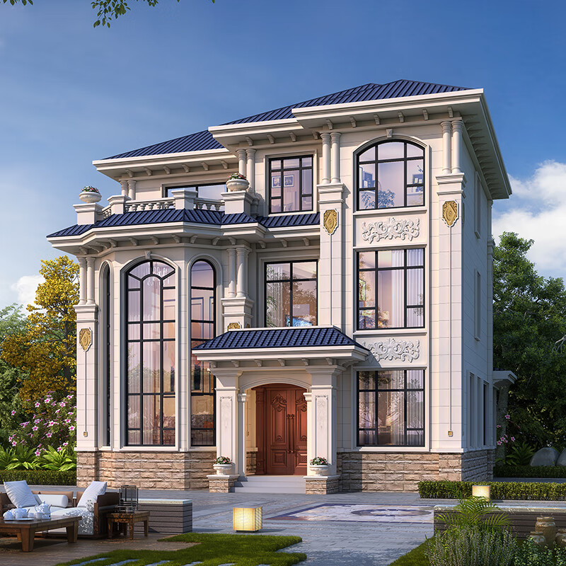 风格带露台复式挑空客厅网红新农村自建房设计图全套效果建房施工图纸