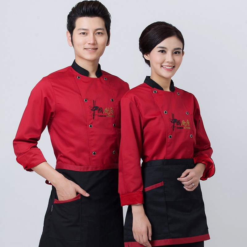 好志程厨师服长袖中国风刺绣秋装制服 饭堂后厨工衣男女酒店餐饮厨房