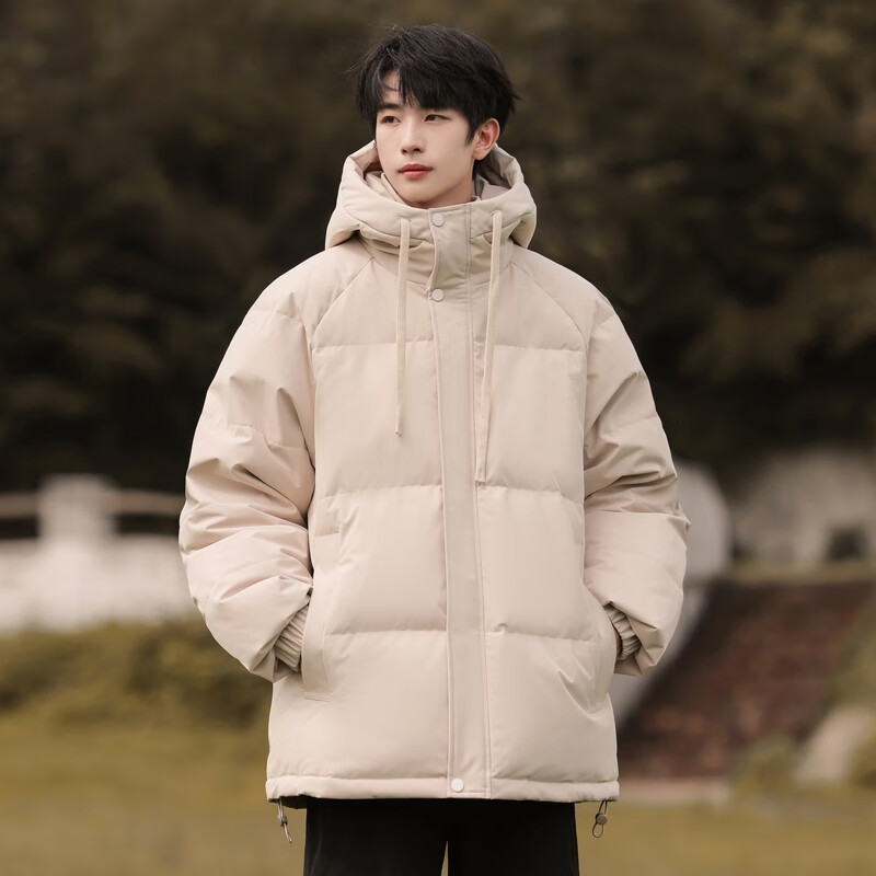 雪中飞新款男士连帽短款羽绒服日常百搭休闲舒适保暖抗寒纯色简约 燕麦色 L 175/92A