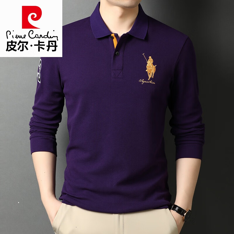 皮尔卡丹（pierre cardin）polo保罗衫男士t恤纯棉长袖T恤秋装秋衣T恤薄款上衣潮流 88818黑色 165/M