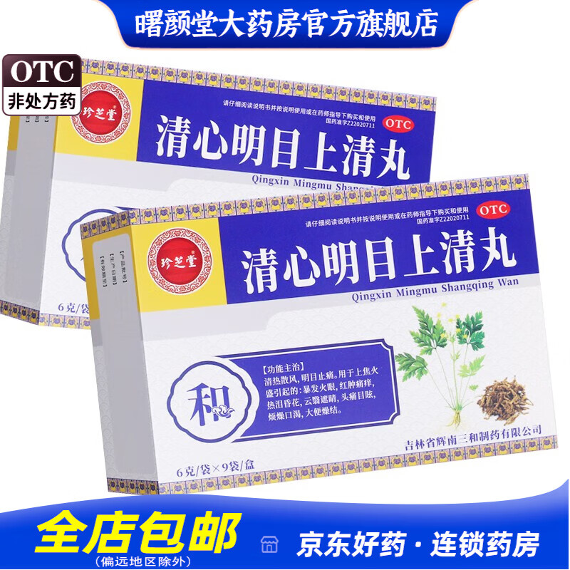 珍芝堂 清心明目上清丸 6g*9袋/盒 头痛目眩,大便燥结, 1盒