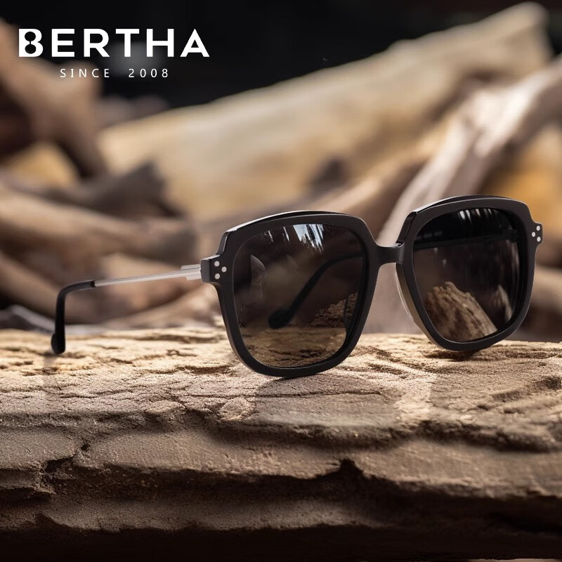 贝尔莎（bertha） 墨镜女款高级感大脸近视偏光太阳眼镜男开车防晒防紫外 【哈气防伪标】黑框黑灰片350度