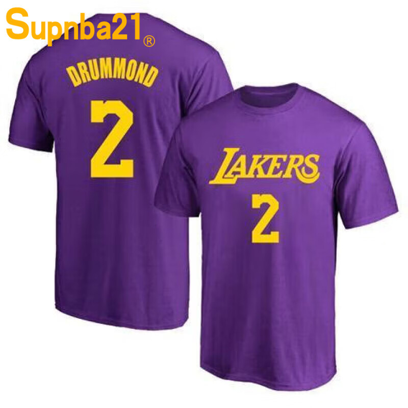 supnba21洛杉矶湖人2号庄神德拉蒙德球衣训练棉圆领短袖t恤篮球运动