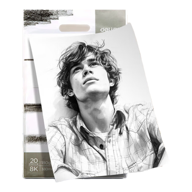 得力(deli)【老师推荐】8K大尺寸素描纸 20张/包 180g美术写生临摹专业用纸 学生涂鸦纸开学必备73613 21.12元(合7.04元/件)