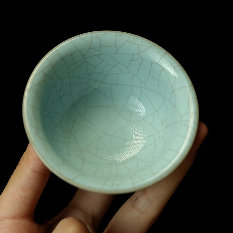 汝誉天下【新年礼物】汝窑茶具茶杯水杯主人杯压手杯汝瓷天青冰裂陶瓷茶盏 压手杯(单杯)85ml1只