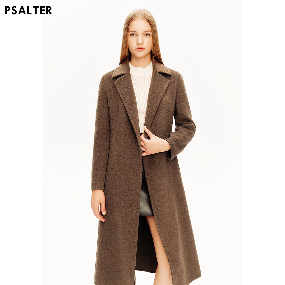 PSALTER詩(shī)篇專(zhuān)選冬季【羊毛混紡】系帶顯瘦廓形感長(cháng)款大衣毛呢外套 咖啡色 S 36