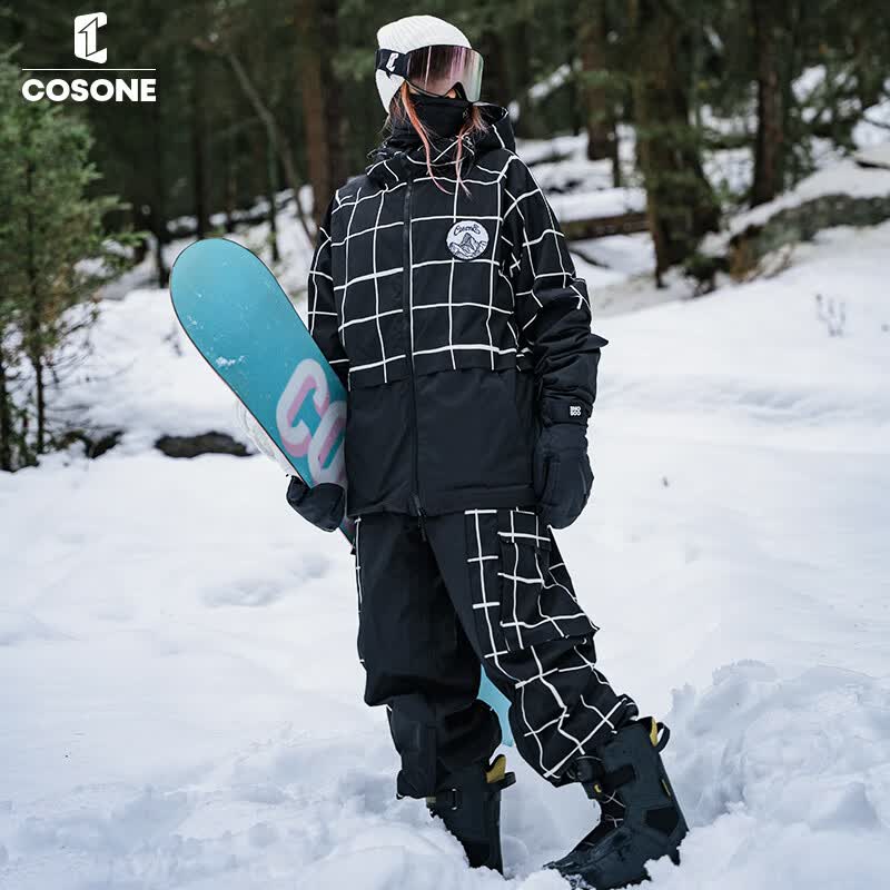 COSONE单双板男女款滑雪服防水防风防寒专业加厚保暖上衣裤子套装 格调套装 L