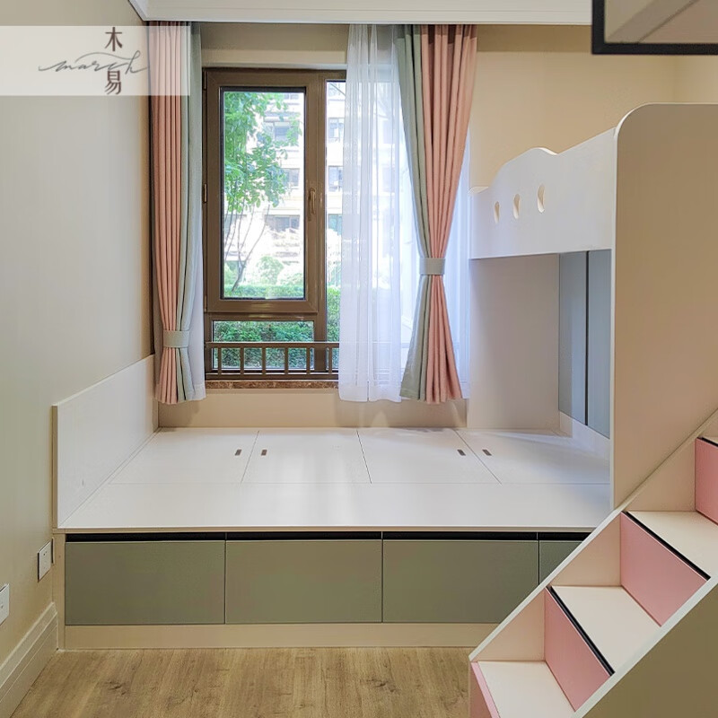 简性榻榻米床柜子一体实木一米木易儿童卧室榻榻米床衣柜一体定制书柜