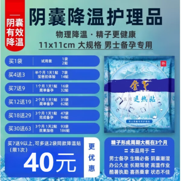計爾康【 醫(yī)用陰囊退熱貼】降溫低2℃睪丸物理冷敷男精子備孕神器計爾康 計爾康買12餸19【到手31袋62貼】