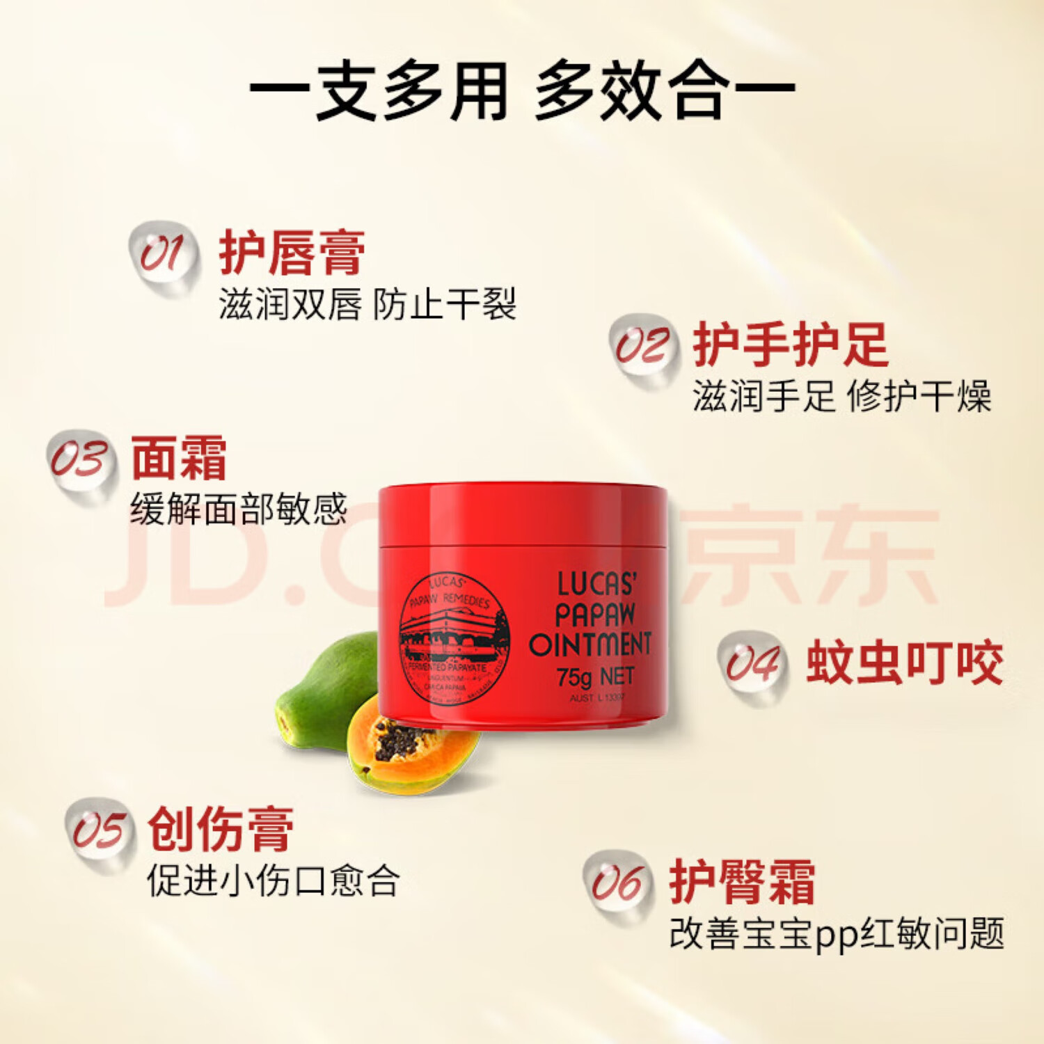 木瓜膏(lucas)澳洲进口木瓜膏防干裂滋润补水止痒润唇 75g 一罐