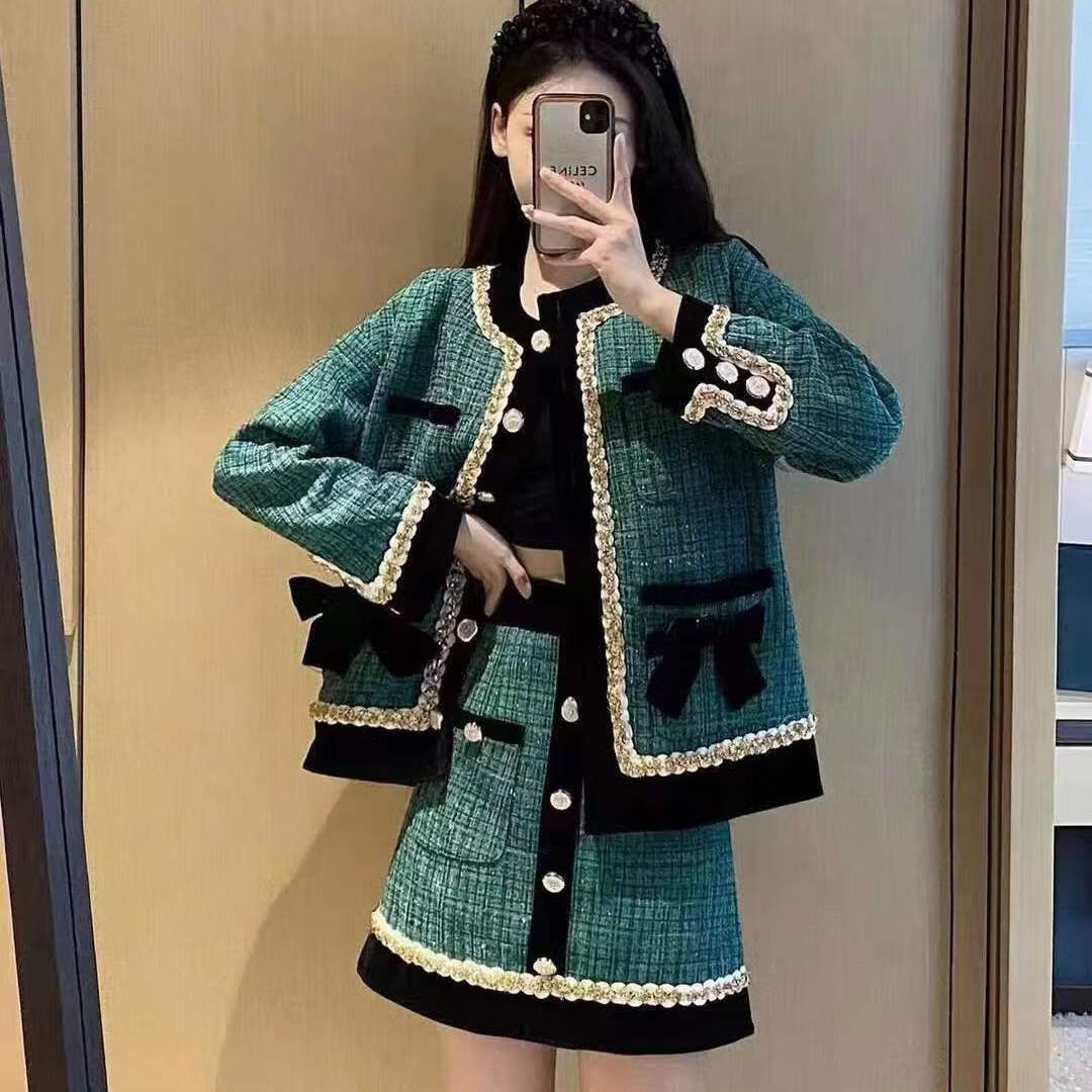 顿冉小个子套装显气质高端套装冬小香风仿水绒毛衣女2023新款秋季新款