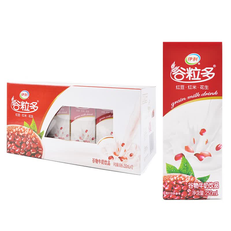 伊利谷粒多红豆红米花生牛奶 250ml*12盒 学生儿童早餐饮品整箱 红豆味250ml*12盒