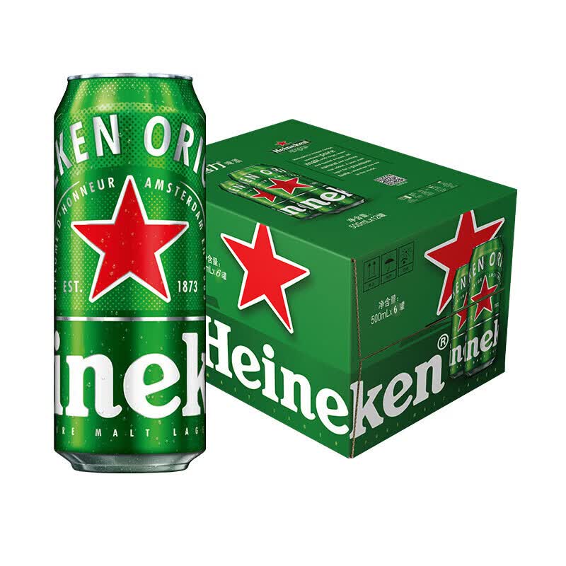 喜力heineken/喜力啤酒 罐装易拉罐 全麦酿造啤酒 500ml 6罐