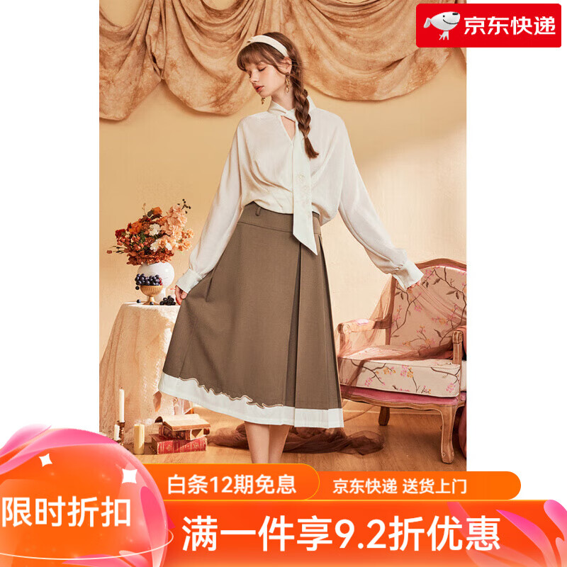 兩三事百褶西裝裙女2025春季簡(jiǎn)約拼色寬松百搭通勤半身裙愛(ài)久彌新 卡其色 S