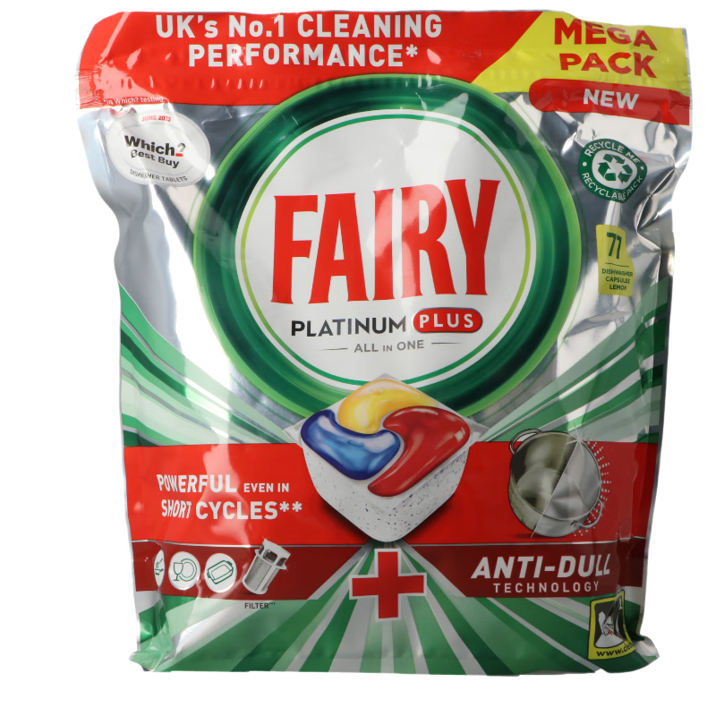 fairy【99成新】fairy宝洁铂金加强洗碗凝珠 洗碗机专用厨房洗涤剂清洗剂 柠檬77颗  