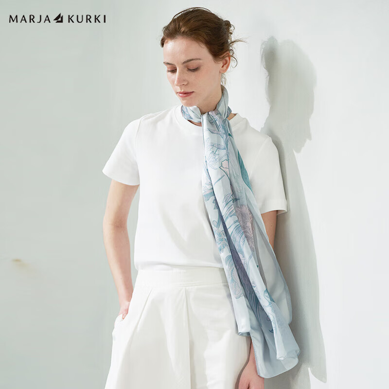 瑪麗亞·古琦（MARJAKURKI）真絲長巾絲綢披肩絲巾母親節(jié)禮物禮盒裝心懷感恩灰