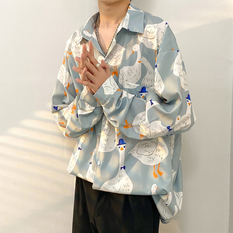 抒融花衬衫男复古港味风港风vintage长袖衬衫男百搭个性情侣痞帅外套