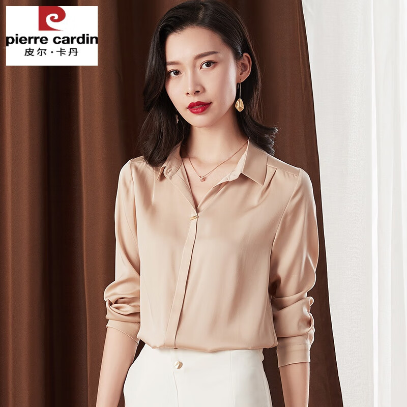 真丝衬衫女长袖纯色重磅桑蚕丝上衣衬衣春装职业通勤气质小衫 香槟色