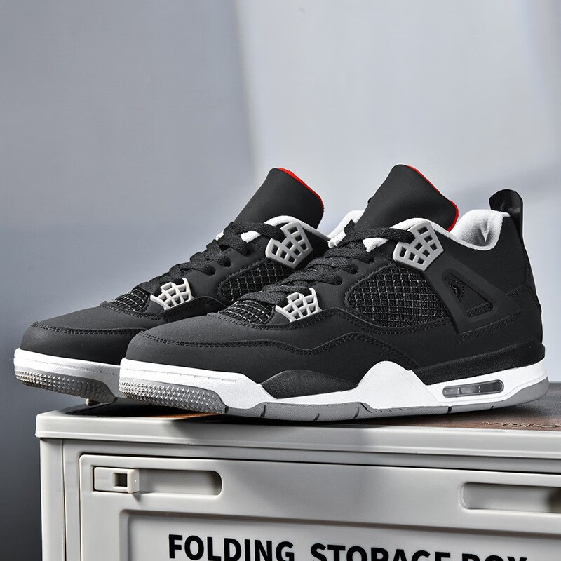 神行新款板鞋电母乔4气垫篮球鞋耐磨透气男女鞋休闲运动鞋 黑红 39