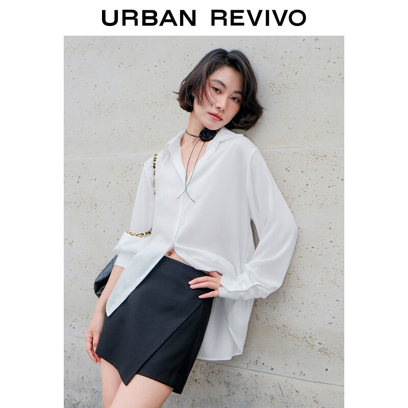 UR2024夏季新款女时尚通勤气质高级感显瘦开襟衬衫UWH240059 米白 M