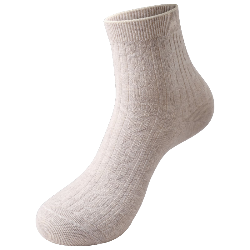 AUN愛優(yōu)恩防臭襪子女士純色棉襪休閑襪深色杏白色日系條紋秋冬中筒 2深灰2淺灰2米黃= 6雙 均碼（34-39碼）